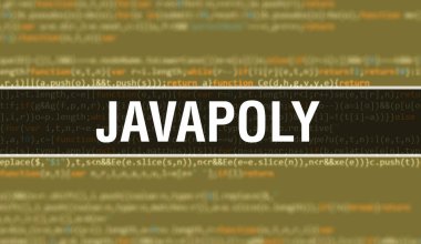 Yazılım geliştiricisi ve Bilgisayar betiğinin programlama kodu soyut teknoloji arkaplanı üzerine yazılmış JavaPoly metni. Bilgisayar ekranında JavaPoly kod kavramı. Kodlama JavaPoly programlama web oturumu