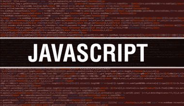 Programın Rasgele Parçaları ile JavaScript konsepti. Yazılım geliştiricisi ve Bilgisayar betiğinin programlama kodları soyut teknoloji arka planına sahip JavaScript. JavaScript Arkaplan konsepti