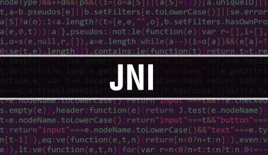 JNI ve dijital Java kod metni. JNI ve Bilgisayar yazılım kodlama vektör kavramı. Java kodlama betiği programlanıyor, ekranda JNI olan dijital program kodu