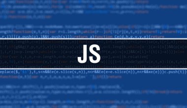 js yazılım geliştiricisi ve Bilgisayar betiğinin programlama kodu soyut teknoloji arkaplanı üzerine yazılmış metin. Js 'in bilgisayar ekranındaki kod kavramı. Js programlama web oturumu kodlaması