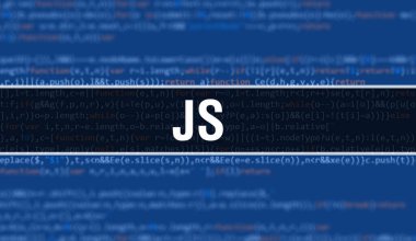 js yazılım geliştiricisi ve Bilgisayar betiğinin programlama kodu soyut teknoloji arkaplanı üzerine yazılmış metin. Js 'in bilgisayar ekranındaki kod kavramı. Js programlama web oturumu kodlaması