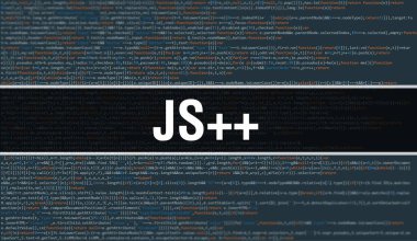 Soyut Teknoloji İkili Kod Arkaplanı ile JS + +. Dijital ikili veri ve Güvenli Veri Konsepti. Yazılım / Web Geliştirici Programlama Kodu ve JS + +. JS + + Javascript Soyut Bilgisayar Betiği