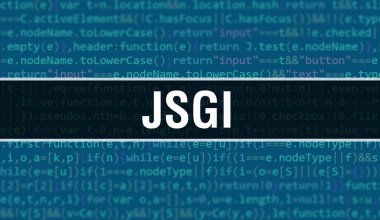 İkili kodlu dijital teknoloji geçmişi olan JSGI. Program kodu ve JSGI ile soyut bir arkaplan. Programlama ve kodlama teknolojisi geçmişi. Program listeli JSGI