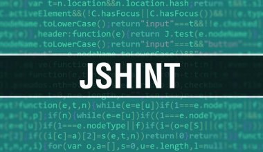 Program Kodunun Random Parts of Program Kodunun JSHint konsepti. Yazılım geliştiricisi ve Bilgisayar betiğinin programlama kodu soyut teknoloji arkaplanı üzerine yazılmış JSHint metni. Teknoloji Morina ile JSHint