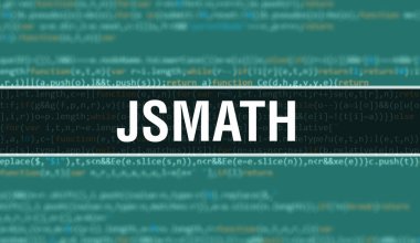 Yazılım geliştiricisi ve Bilgisayar betiğinin programlama kodu soyut teknoloji arkaplanı üzerine yazılmış JsMath metni. Bilgisayar ekranında JsMath kod kavramı. Kodlama JsMath programlama web oturumu