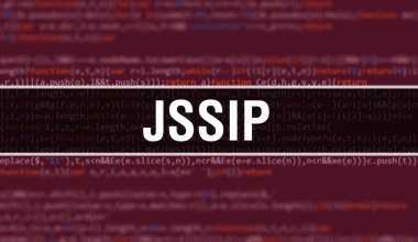 Yazılım geliştiricisi ve Bilgisayar betiğinin programlama kodu soyut teknoloji arkaplanı üzerine yazılmış JsSIP metni. Bilgisayar monitöründe JSSIP kod kavramı. JsSIP programlama web oturumu kodlaması