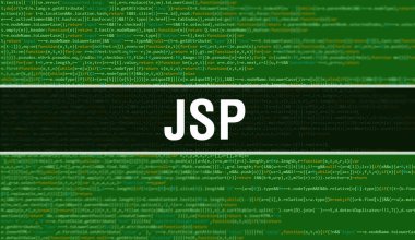 Programın Rasgele Parçaları ile JSP konsepti. Yazılım geliştiricisi ve Bilgisayar betiğinin programlama kodları soyut teknoloji arka planına sahip JSP. JSP Arka plan gözlemi