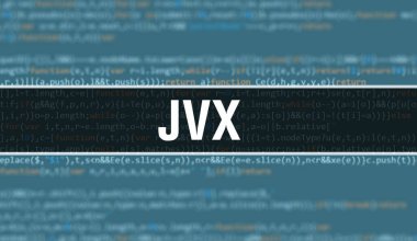 Yazılım geliştiricisi ve Bilgisayar betiğinin programlama kodu soyut teknoloji arkaplanı üzerine yazılmış JVx metni. Bilgisayar ekranında JVx kod kavramı. JVx programlama web oturumu kodlaması