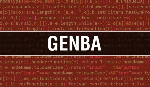 Genba 텍스트는 소프트웨어 개발자와 컴퓨터 스크립트의 추상적 프로그래밍 코드에 작성되었다 — 스톡 사진