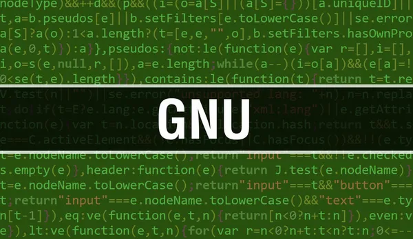 Gnu 텍스트는 소프트웨어 개발자와 컴퓨터 스크립트의 추상적 프로그래밍 코드에 작성되었다 — 스톡 사진