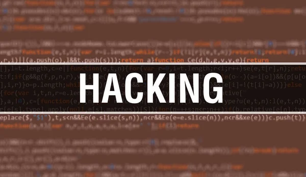 プログラムコードの乱数部品を使ったハッキングの概念 プログラミングコードのハッキングソフトウェア開発者とコンピュータスクリプトの抽象的な技術的背景 ハッキングの背景 Conep — ストック写真