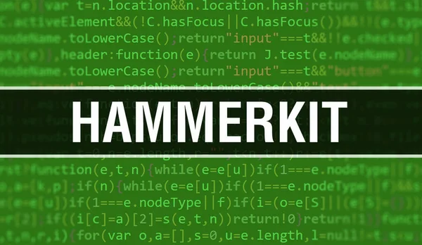Hammerkit 텍스트는 소프트웨어 개발자와 컴퓨터 스크립트의 추상적 프로그래밍 코드에 작성되었다 — 스톡 사진