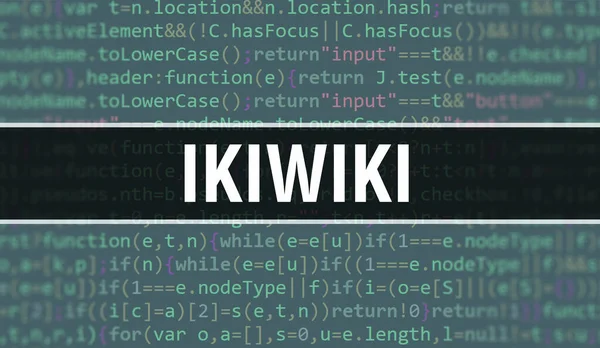 프로그래밍 코드의 추상적 배경으로 Ikiwiki 텍스트는 소프트웨어 개발자와 컴퓨터 스크립트를 — 스톡 사진