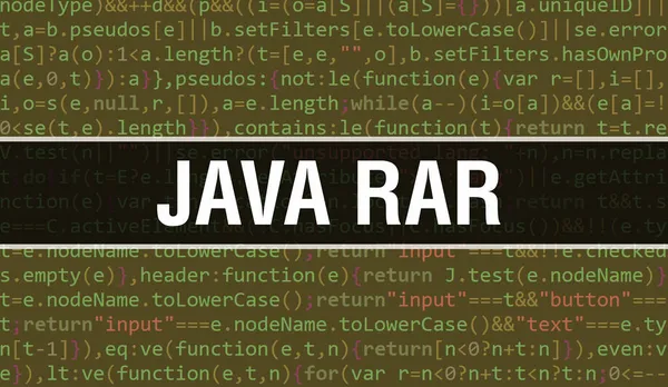 Dijital Java kod metni ile Java RAR. Java RAR ve Bilgisayar yazılım kodlama vektör kavramı. Java betiği programlanıyor, ekranda Java RAR olan dijital program kodu