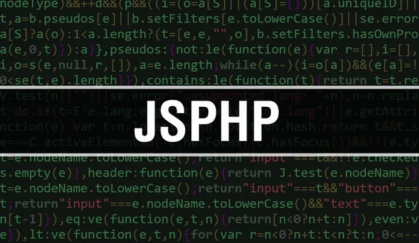 Dijital Java kod metni ile JSPHP. JSPHP ve Bilgisayar yazılım kodlama vektör kavramı. Java kodlama betiği programlanıyor, ekranda JsPHP ile birlikte dijital program kodu