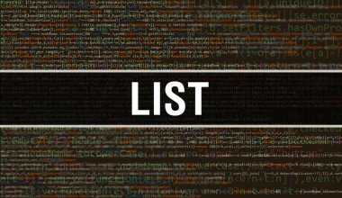 Programlama kodunun Random Parts of Program Kodunun Random Parts konsepti. Yazılım geliştiricisi ve Bilgisayar betiğinin programlama kodu soyut teknoloji arkaplanı üzerine yazılmış metni listele. Teknoloji Kodu Arka Gruplandırma Listesi