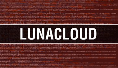 Dijital Java kodlu Lunacloud. Lunacloud ve Bilgisayar yazılım kodlama vektör kavramı. Senaryo Java programlanıyor, ekranda Lunacloud ile birlikte dijital program kodu