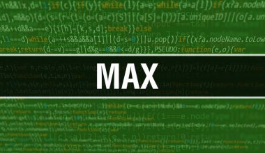Programın Rastgele Parçaları ile Max konsepti. Yazılım geliştiricisi ve bilgisayar senaryosunun programlama kodlu soyut teknoloji arka planına sahip Max. En fazla arkaplan konsepti