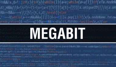 Programın Rastgele Parçaları ile megabit konsepti. Bilgisayar betiği ve yazılım geliştiricisinin programlama kodları soyut teknoloji arka planına sahip megabit. megabit Arkaplan consepsi