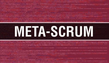 Programın Random Parts of Program Kodu ile Meta-Scrum konsepti. Programlama kodları üzerinde yazılan yazılım geliştiricisi ve Bilgisayar betiğinin soyut teknoloji arkaplanı. Teknolojiyle Meta-Scrum