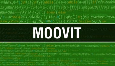 Dijital Java kod metni ile Moovit. Moovit ve Bilgisayar yazılım kodlama vektör kavramı. Senaryo Java programlanıyor, ekranda Moovit olan dijital program kodu