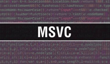 Program Kodunun Rasgele Parçaları konsepti. MSVC, yazılım geliştiricisi ve Bilgisayar betiğinin programlama kodları soyut teknoloji arka planına sahiptir. MSVC Arkaplan gözlemi
