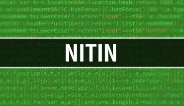 Programın Rasgele Parçaları ile NITIN konsepti. NITIN, yazılım geliştiricisi ve Bilgisayar betiğinin programlama kodları soyut teknoloji arka planına sahiptir. NITIN Arkaplan Konsepti