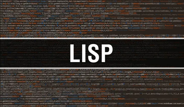 バイナリコードのデジタル技術の背景を持つLisp プログラムコードとLispを使った抽象的な背景 プログラミングとコーディング技術の背景 プログラムリスト付きのLisp — ストック写真