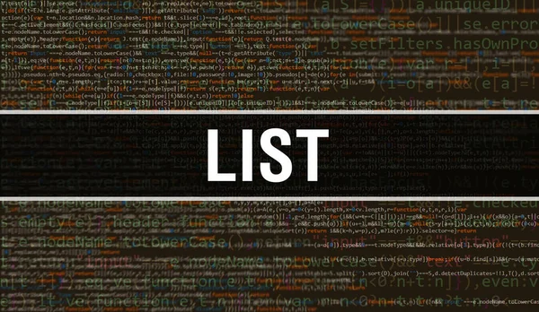 List concept with Random Parts of Program Code.List text written on Programming code abstract technology background of software developer and Computer script. List with Technology code Backgroun