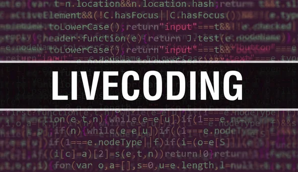 Livecoding Text Auf Programmiercode Abstrakten Technologie Hintergrund Der Software Entwickler — Stockfoto