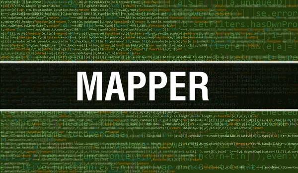 Mapper概念包含程序编码的任意部分 Mapper文本写在软件开发人员和计算机脚本的程式码抽象技术背景上 Mapper Technology Cod — 图库照片
