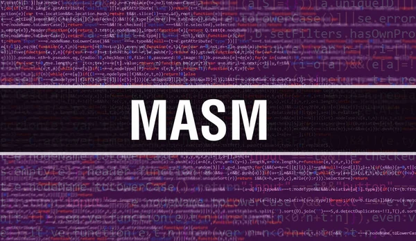 Концепция Masm Случайными Частями Программы Code Masm Текст Написан Программном — стоковое фото