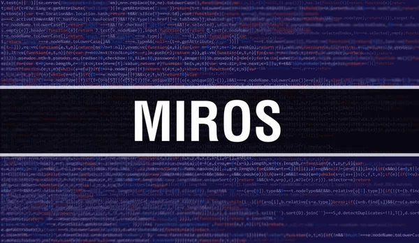프로그램 개발하기 코드를 사용하는 Miros Miros 사이트 코드는 어두운 배경에서 — 스톡 사진