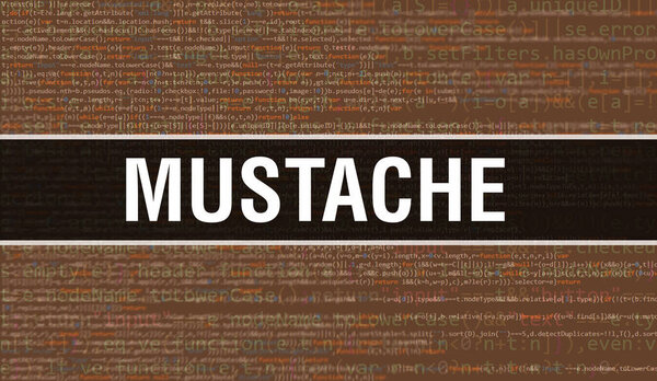 Усатый текст, написанный на программном коде, абстрактный технологический фон разработчика программного обеспечения и компьютерного скрипта. Усатая концепция кода на мониторе компьютера. Кодирующий усач