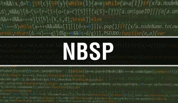 Dijital Java kod metni ile NBSP. NBSP ve Bilgisayar yazılım kodlama vektör kavramı. Senaryo Java programlanıyor, ekranda NBSP olan dijital program kodu