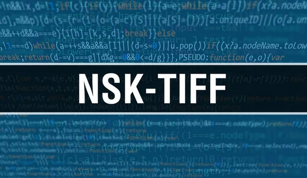 Dijital Java kod metniyle NSK-TIFF. NSK-TIFF ve Bilgisayar yazılım kodlama vektör kavramı. Senaryo Java programlanıyor, ekranda NSK-TIFF olan dijital program kodu