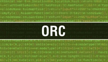 İkili kodlu dijital teknoloji geçmişi olan Ork. Program kodu ve Ork ile soyut arkaplan. Programlama ve kodlama teknolojisi geçmişi. Program listeli Ork