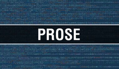 Dijital Java kod metni ile PROSE. PROSE ve Bilgisayar yazılım kodlama vektör kavramı. Senaryo Java programlanıyor, ekranda PROSE gösterimi olan dijital program kodu