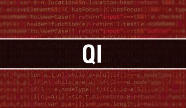 Programlama kodunun Random Parts of Program Code.Qi metni ile Qi kavramı yazılım geliştiricisi ve Bilgisayar betiğinin programlama kodu soyut teknoloji arkaplanı üzerine yazılmıştır. Teknoloji kodu Backgroun olan Qi