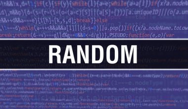 Programları ve uygulamaları geliştirmek için kod kullanarak rastgele konsept çizimi. Koyu arkaplanda tarayıcı görünümünde renkli etiketleri olan rastgele bir web sitesi kodu. İkili bilgisayar kodunda rastgele, sıralı gruplandırma