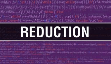 Uygulama ve programları geliştirmek için kod kullanılarak küçültme konsepti illüstrasyonu. Koyu arkaplanda tarayıcı görünümünde renkli etiketli web sitesi kodunu azalt. İkili bilgisayar kodunda azalma, gerileme