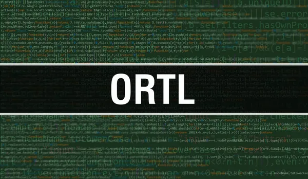 デジタルJavaコードテキスト付きのOrtl OrtlとComputerのソフトウェアコーディングベクトルの概念 プログラミングスクリプトJava 画面上のOrtlとデジタルプログラムコードのイラスト比率 — ストック写真