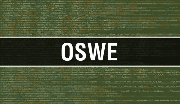 Oswe概念与程序代码的随机部分 具有软件开发人员和计算机脚本编程代码抽象技术背景的Oswe Oswe Background Concep — 图库照片