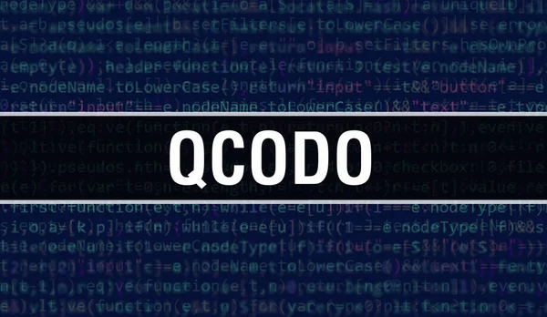 バイナリコードデジタル技術の背景を持つQcodo プログラムコードとQcodoで抽象的な背景 プログラミングとコーディング技術の背景 Qcodo Program Listtin — ストック写真