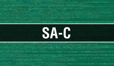 Dijital Java kod metni olan SA-C. SA-C ve Bilgisayar yazılım kodlama vektörü konsepti. Senaryo Java programlanıyor, ekranda SA-C olan dijital program kodu