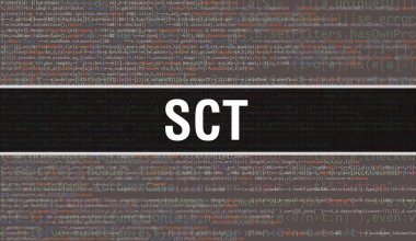 Dijital Java kod metni ile SCT. SCT ve Bilgisayar yazılım kodlama vektör kavramı. Senaryo Java programlanıyor, ekranda SCT çizimi olan dijital program kodu