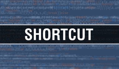 Yazılım geliştiricisi ve Bilgisayar betiğinin programlama kodu soyut teknoloji arkaplanı üzerine yazılan kısayol metni. Bilgisayar ekranında kısayol kod kavramı. Kodlama Kısayolu programlama web oturumu