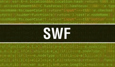 Programlama kodunun Random Parts of Program Code.SWF metni içeren SWF kavramı yazılım geliştiricisi ve Bilgisayar betiğinin programlama kodu soyut teknoloji arka planı üzerine yazılmıştır. Teknoloji kodu Backgroun olan SWF