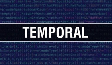 Dijital Java kod metni ile zamansal. Zamansal ve Bilgisayar yazılım kodlama vektör kavramı. Java kodlama betiği programlanıyor, ekranda Zamansal illüstrasyonlu dijital program kodu