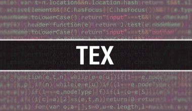 İkili kodlu dijital teknoloji geçmişi olan TeX. Program kodu ve TeX ile soyut arkaplan. Programlama ve kodlama teknolojisi geçmişi. Program listeli TeX
